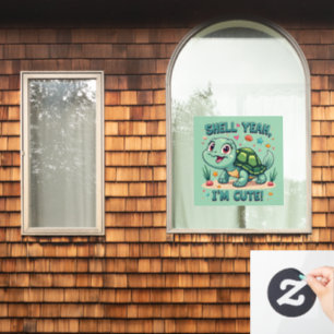 Cute Kawaii Turtle with Funny Pun Ocean Aesthetic Window Cling