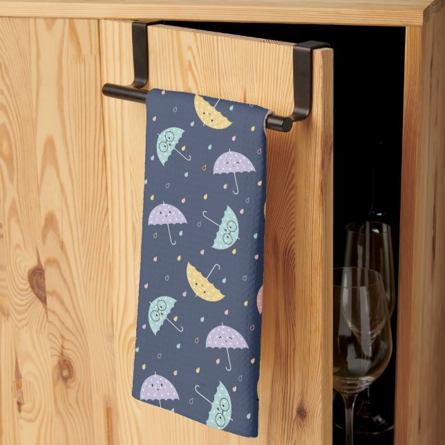 Cute Kawaii Umbrella Pattern Kitchen Towel (Thirds Fold)
