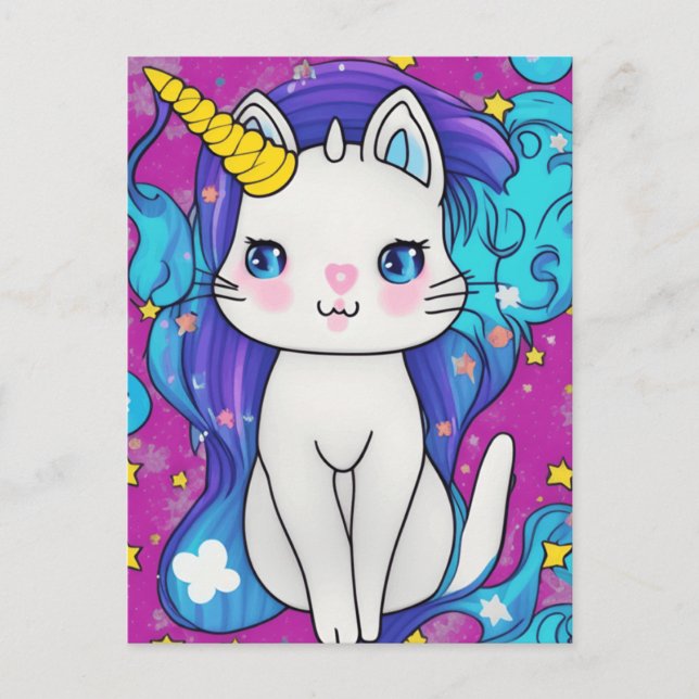 Cute Kawaii Unicorn Cat   Holiday Postcard (Front)
