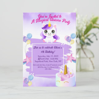 Cute Kawaii Unicorn Invitation Anniversaire