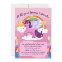 Cute Kawaii Unicorn Invitations d'anniversaire