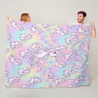 Cute Kawaii Unicorn Pastel Rainbow Magical  Fleece Blanket