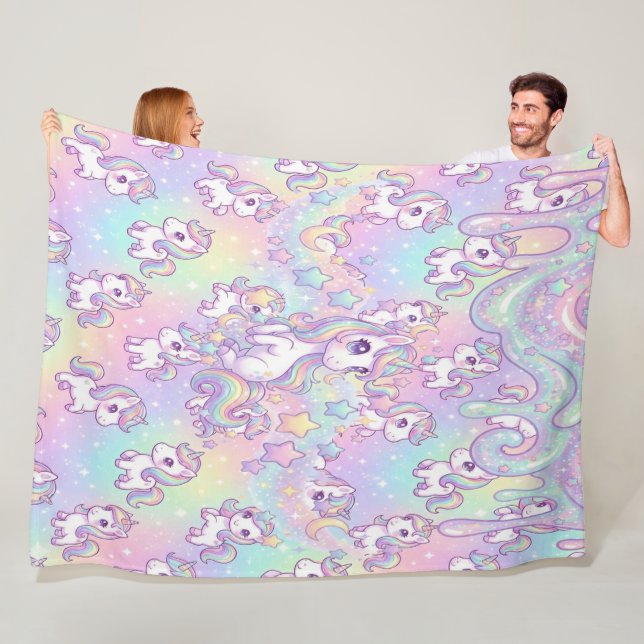 Cute Kawaii Unicorn Pastel Rainbow Magical  Fleece Blanket (In Situ)