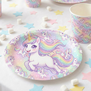 Cute Kawaii Unicorn Pastel Rainbow Magical Paper Plate
