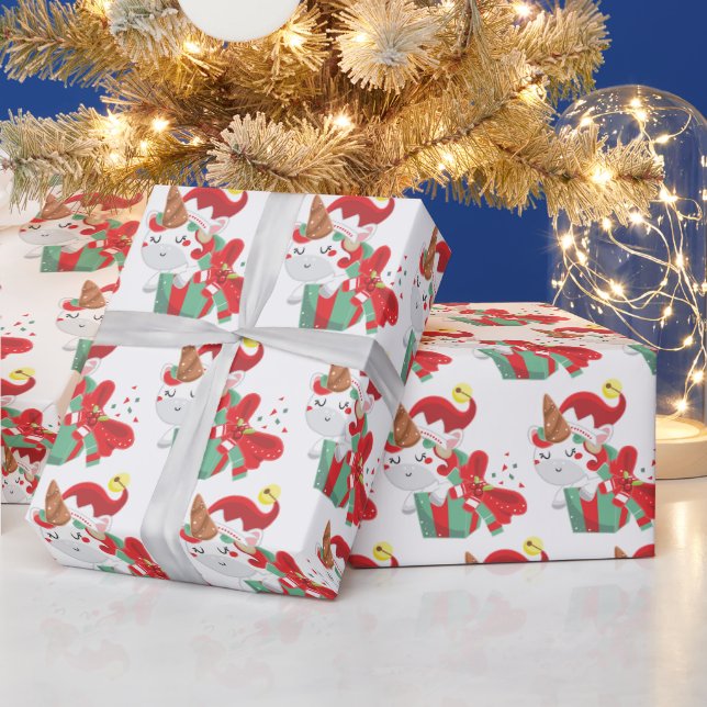 Cute Kawaii unicorn tiled party wrap Wrapping Paper (Holidays)