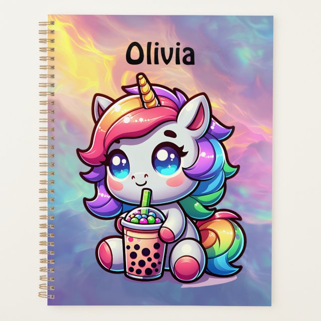 Cute Kawaii Unicorne avec thé bulle Personnalisé (Devant)