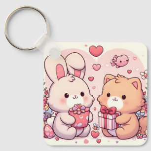 Cute Kawaii Valentine Bunny Bear Love Gift Keychain
