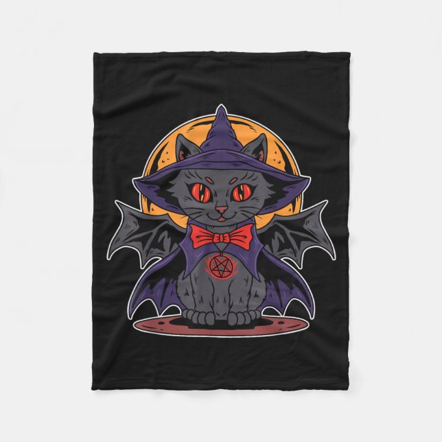 Cute Kawaii Vampire Witch Bat Wings Moon Halloween Fleece Blanket (Front)