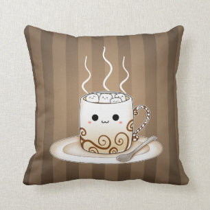 Cute kawaii warm cocoa drink throw pillow