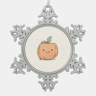 Cute Kawaii Watercolor Pumpkin Snowflake Pewter Christmas Ornament