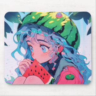 Cute Kawaii Watermelon Fruit Nature Anime Girl Mouse Pad