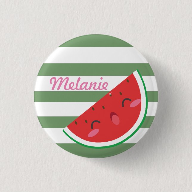Cute Kawaii Watermelon Personalised 1 Inch Round Button (Front)
