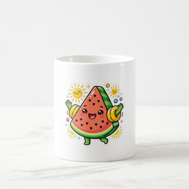 Cute Kawaii Watermelon Slice Inflatable ArmSticker Coffee Mug (Center)