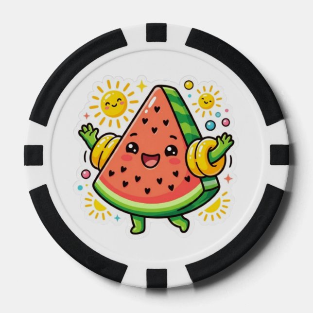 Cute Kawaii Watermelon Slice Inflatable ArmSticker Poker Chips (Front)