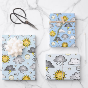 Cute Kawaii Weather Clouds Wrapping Paper Sheet
