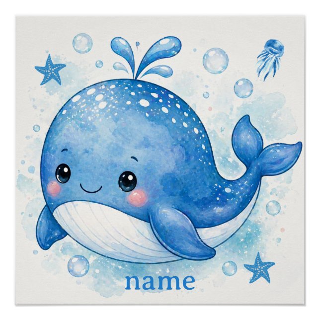 cute kawaii whale design poster (Front)