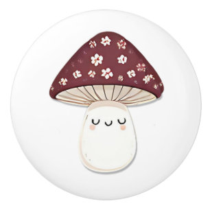 Cute Kawaii Whimsical Brown Mushroom Ceramic Knob
