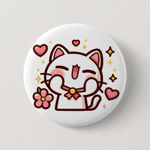 Cute Kawaii White Cat 2 Inch Round Button