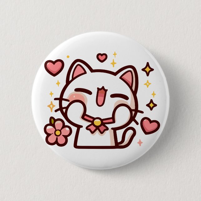 Cute Kawaii White Cat 2 Inch Round Button (Front)
