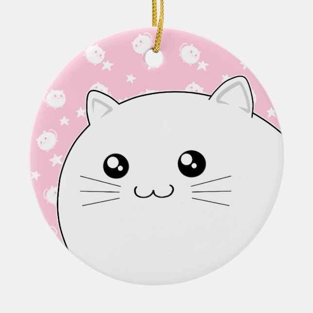 Cute Kawaii white kitty cat Ceramic Ornament (Front)