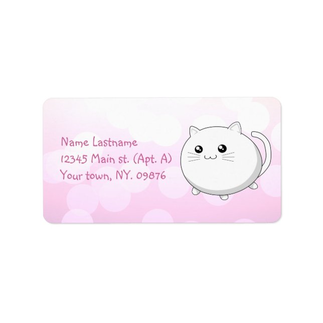 Cute kawaii white kitty cat label (Front)