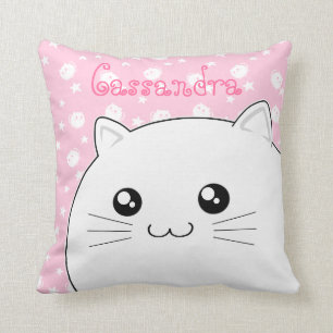 Cute Kawaii white kitty cat Throw Pillow