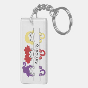Cute Kawaii Witch Sisters Cats Name Monogram Keychain