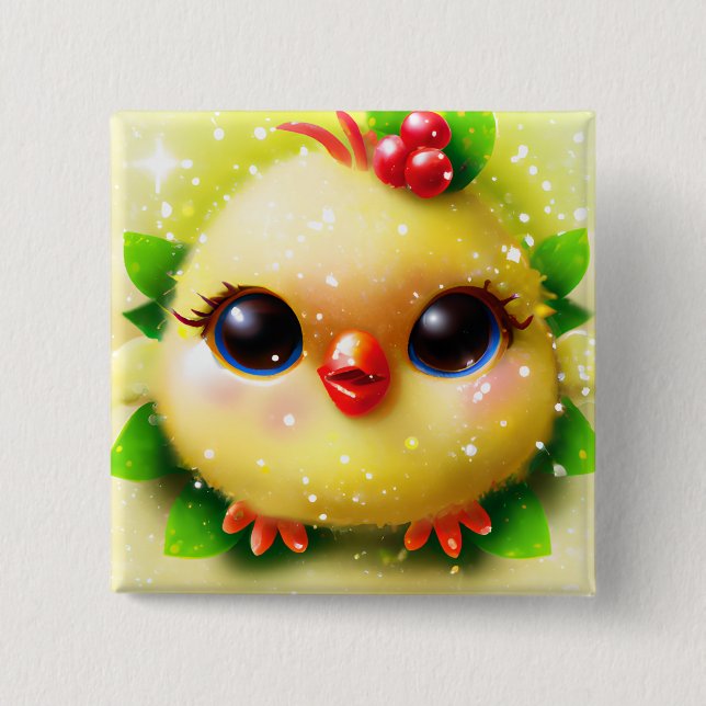 Cute Kawaii Yellow Baby Chick  2 Inch Square Button (Front)