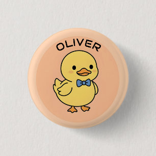 Cute Kawaii Yellow Duckling with Blue Bow Tie 1 Inch Round Button