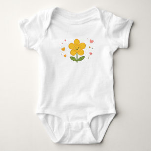 Cute Kawaii Yellow Flower Smiling Daisy Sparkles Baby Bodysuit