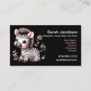 Cute Kawaii Zebra Babysitter House Sitter Pet  Business Card
