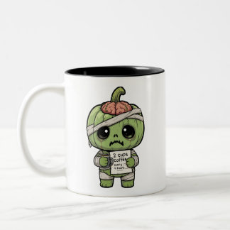 Cute Kawaii Zombie Pumpkin Coffee Addict Two-Tone  Mug