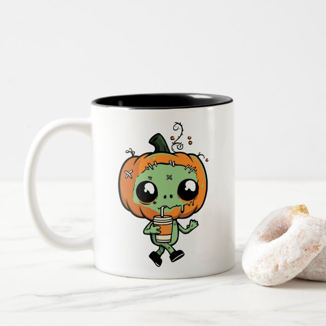 Cute Kawaii Zombie Pumpkin Iced Coffee Mug (With Donut)