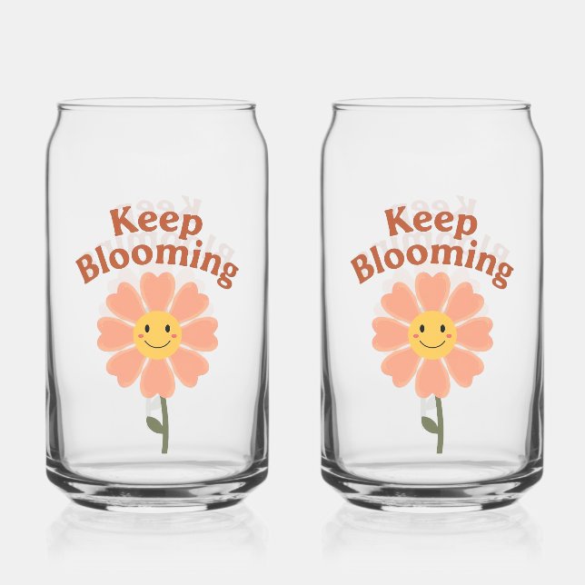 Cute "Keep Blooming" Positive Quote Can Glass (Front)
