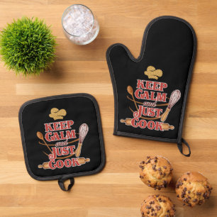 Cute keep calm cook word art oven mitt & pot holder set