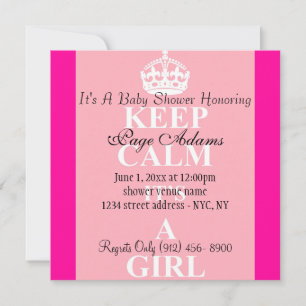 Cute Keep Calm Pink Baby Girl Shower Invitation