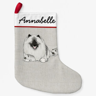 Cute Keeshond Dog with Puppies Keesie Holiday Xmas Small Christmas Stocking