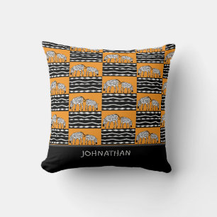 Cute Kenyan Zebras, African Art Orange Throw Pillow