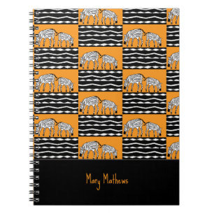 Cute Kenyan Zebras Pattern, Orange Notebook