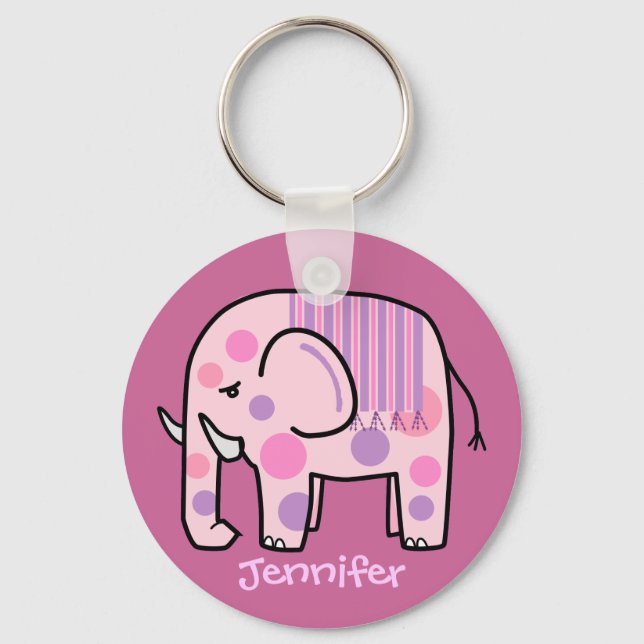 Cute keychain with Pink Elephant and Name (Front)