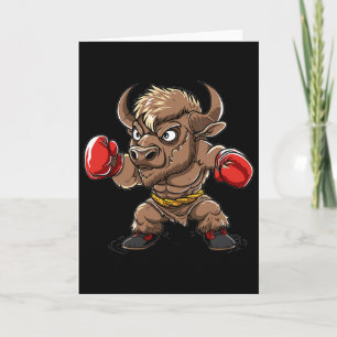 Cute Kickboxing Bison I Kids Bison Card