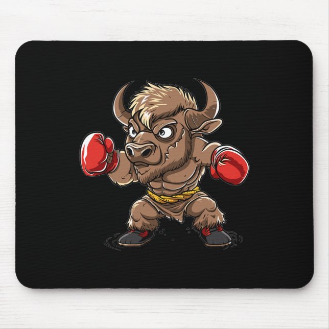 Cute Kickboxing Bison I Kids Bison  Mouse Pad (Front)