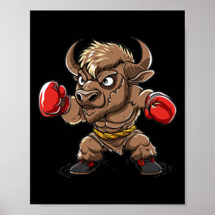 Cute Kickboxing Bison I Kids Bison  Poster