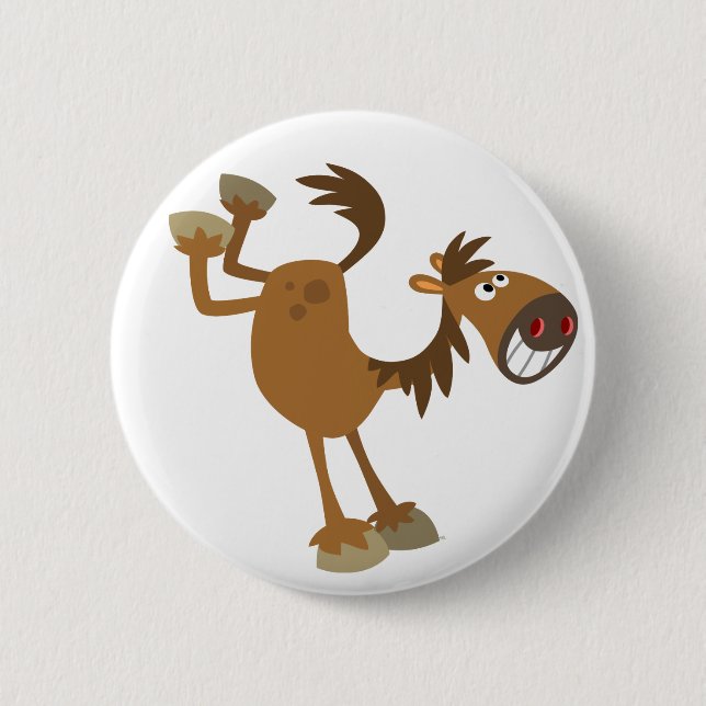 Cute Kicking Cartoon Horse Button Badge (Front)