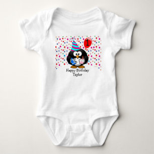 Cute Kid 1st Happy Birthday Penguin Baby Bodysuit
