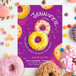 Cute Kid 8th Doughnut Colourful Sprinkles Purple P Invitation