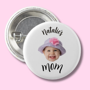 Cute Kid Baby Face Photo Child Name Mom 1 Inch Round Button