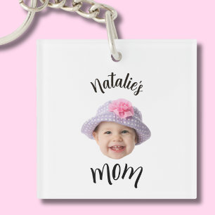 Cute Kid Baby Face Photo Child Name Mom Keychain