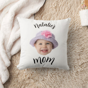  Cute Kid Baby Face Photo Child Name Mom  Throw Pillow