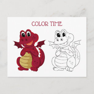 Cute Kid  Colouring Activity Red and Brown Dragon Postcard